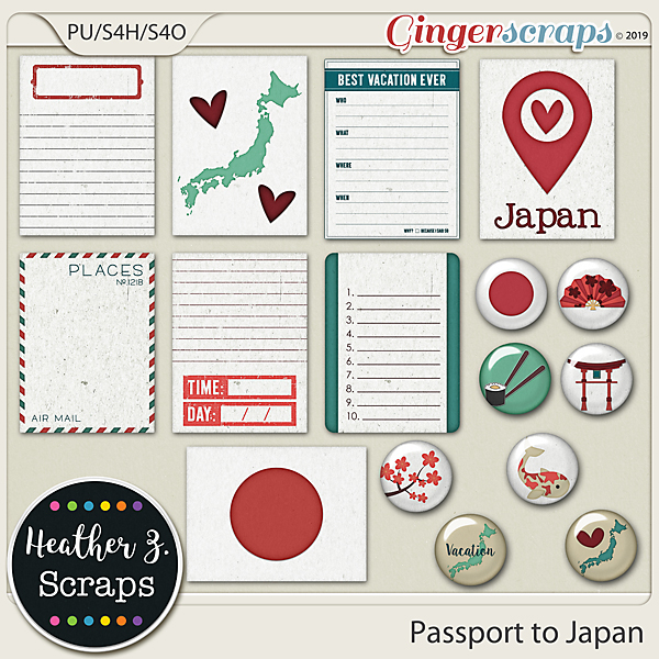 Passport to Japan JOURNAL CARDS & FLAIRS by Heather Z Scraps