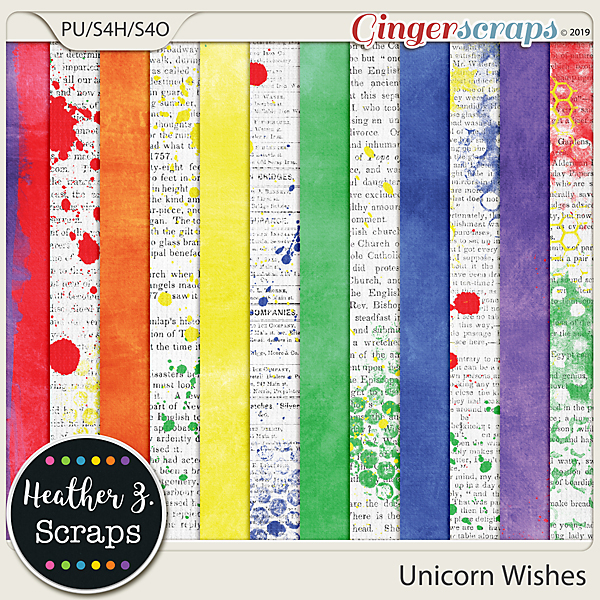 Unicorn Wishes PAINTED PAPERS by Heather Z Scraps