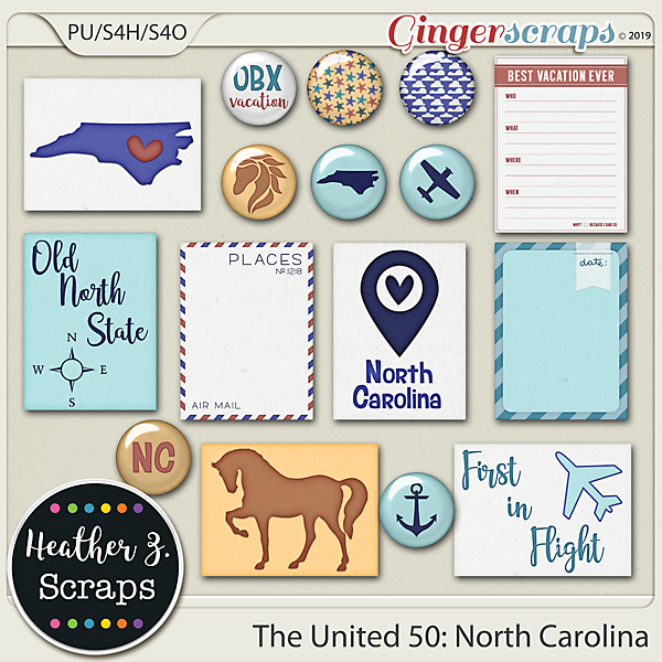 The United 50: North Carolina JOURNAL CARDS & FLAIRS by Heather Z Scraps