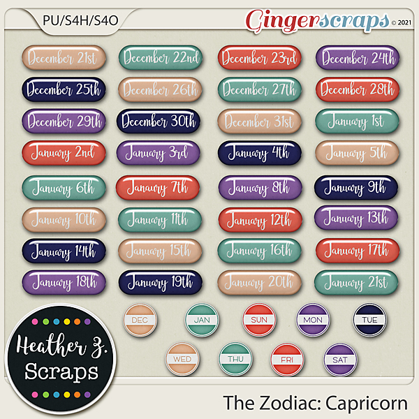 GingerScraps Embellishments The Zodiac Capricorn DATES by