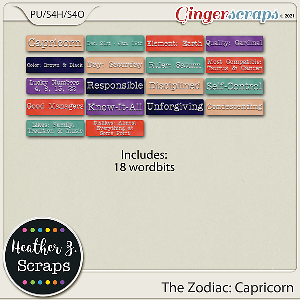 The Zodiac: Capricorn WORD BITS by Heather Z Scraps