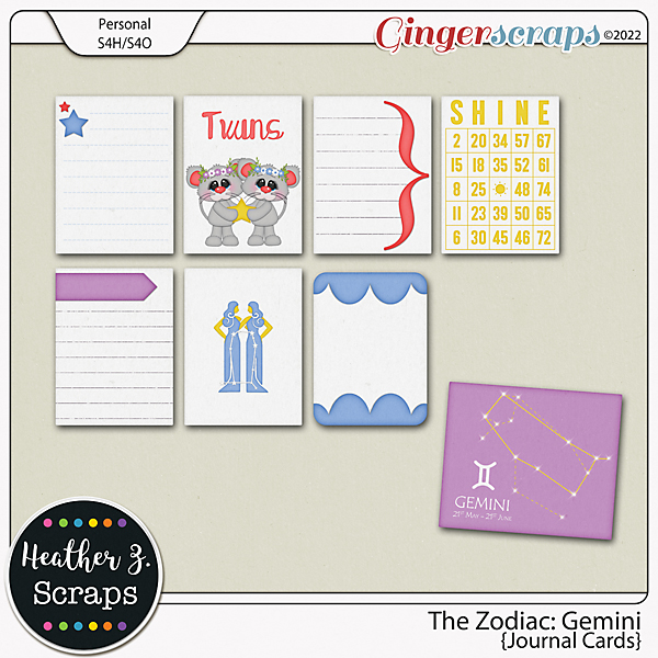 The Zodiac: Gemini JOURNAL CARDS by Heather Z Scraps