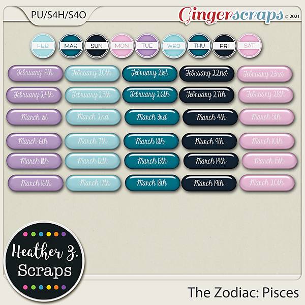 GingerScraps Embellishments The Zodiac Pisces DATES by