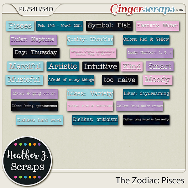 The Zodiac: Pisces WORDBITS by Heather Z Scraps