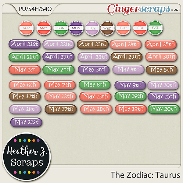 GingerScraps Embellishments The Zodiac Taurus DATES by