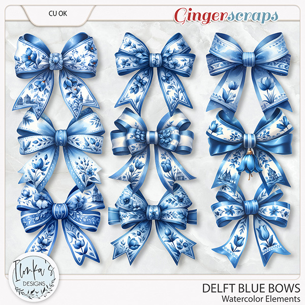 CU Watercolor Delft Blue Bows by Ilonka's Designs