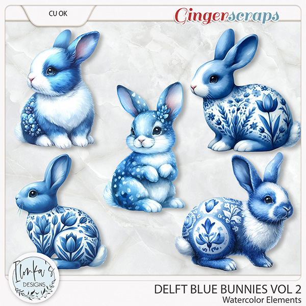 CU Watercolor Delft Blue Bunnies Vol 2 by Ilonka's Designs