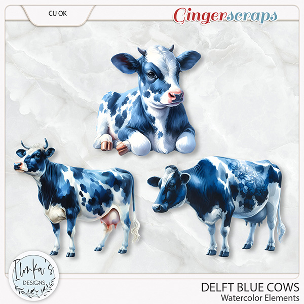 CU Watercolor Delft Blue Cows by Ilonka's Designs 