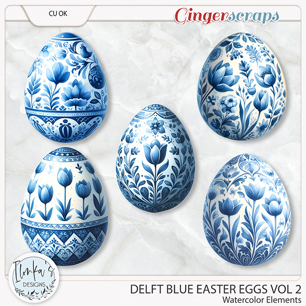 CU Watercolor Delft Blue Easter Eggs Vol 2 by Ilonka's Designs