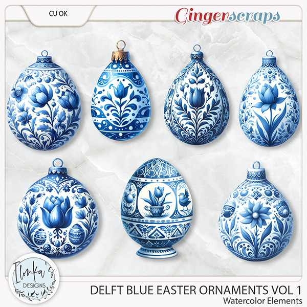CU Watercolor Delft Blue Easter Ornaments Vol 1 by Ilonka's Designs