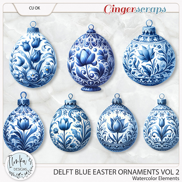 CU Watercolor Delft Blue Easter Ornaments Vol 2 by Ilonka's Designs