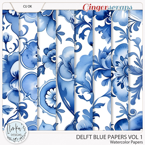 CU Watercolor Delft Blue Papers Vol 1 by Ilonka's Designs