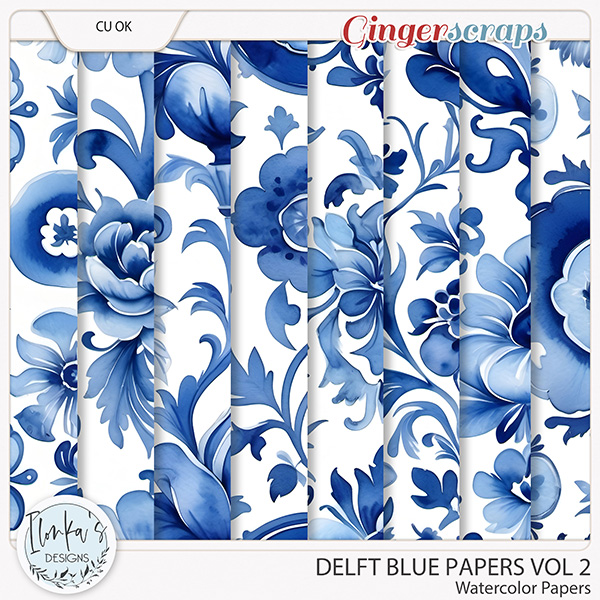 CU Watercolor Delft Blue Papers Vol 2 by Ilonka's Designs