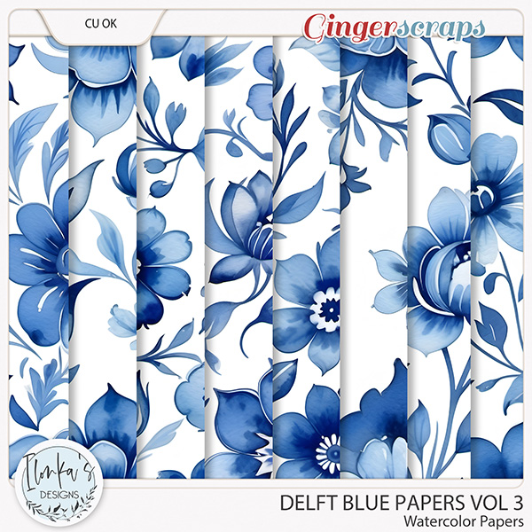 CU Watercolor Delft Blue Papers Vol 3 by Ilonka's Designs 