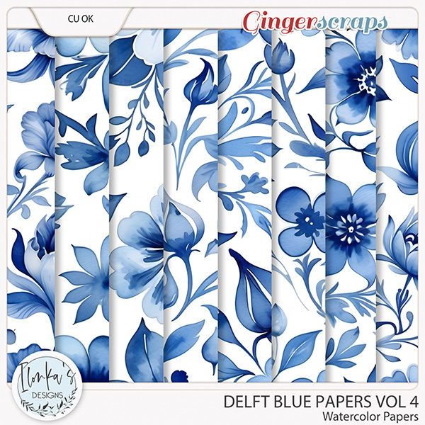 CU Watercolor Delft Blue Papers Vol 4 by Ilonka's Designs