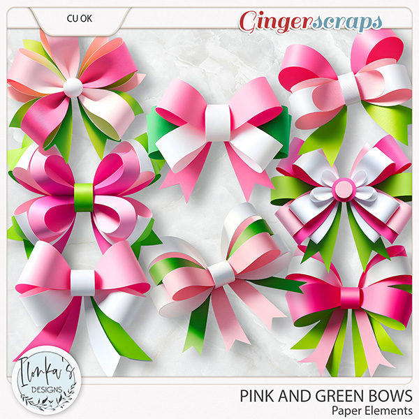 CU Pink And Green Paper Bows by Ilonka's Designs 