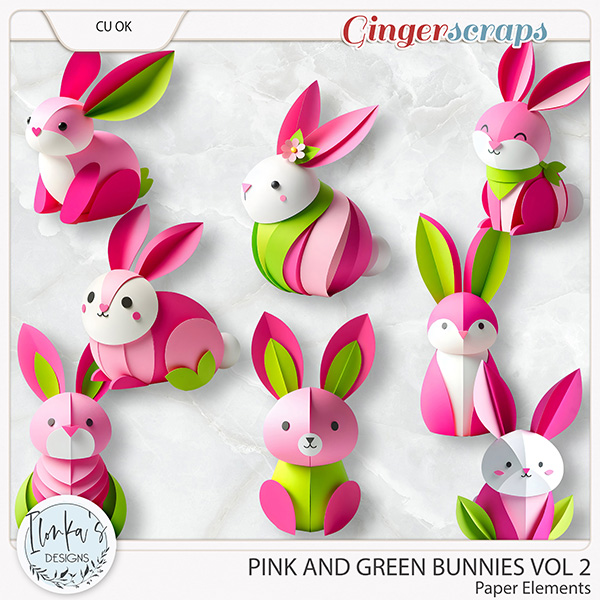 CU Pink And Green Paper Bunnies Vol 2 by Ilonka's Designs