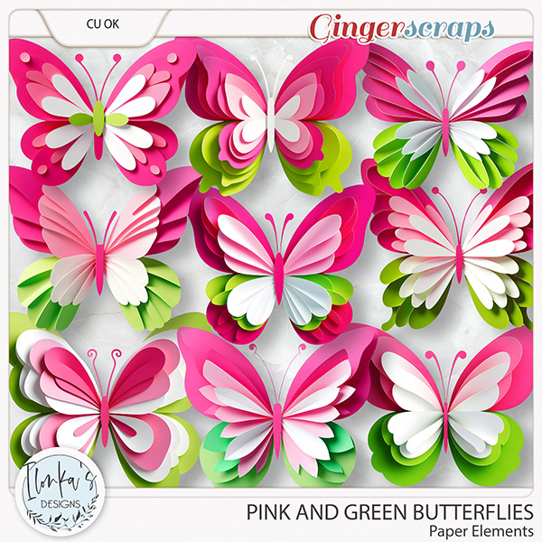 CU Pink And Green Paper Butterflies by Ilonka's Designs