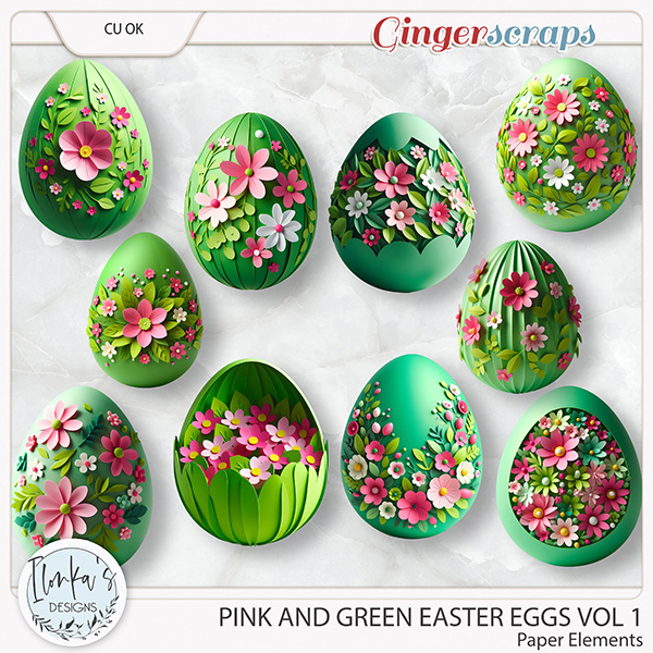 CU Pink And Green Paper Easter Eggs Vol 1 by Ilonka's Designs