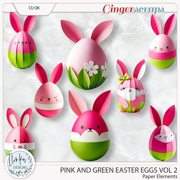 CU Pink And Green Paper Easter Eggs Vol 2 by Ilonka's Designs
