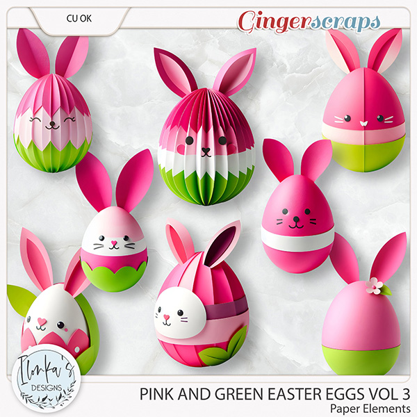 CU Pink And Green Paper Easter Eggs Vol 3 by Ilonka's Designs 