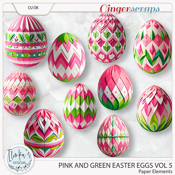 CU Pink And Green Paper Easter Eggs Vol 5 by Ilonka's Designs