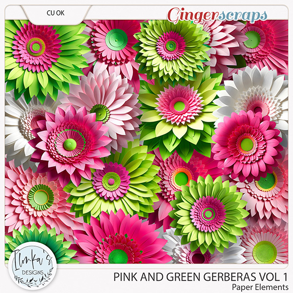 CU Pink And Green Paper Gerberas Vol 1 by Ilonka's Designs