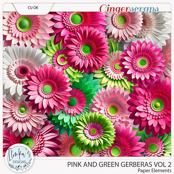 CU Pink And Green Paper Gerberas Vol 2 by Ilonka's Designs