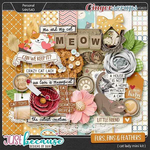 Fur, Fins and Feathers {Cat Lady} Mini Kit by JB Studio