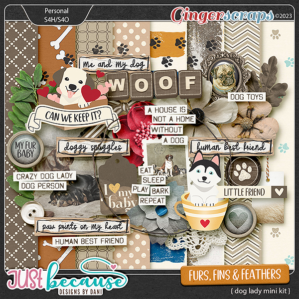 Fur, Fins and Feathers {Dog Lady} Mini Kit by JB Studio