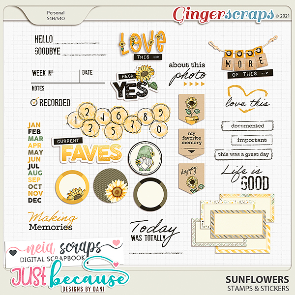 Sunflowers Stamps & Stickers by JB Studio and Neia Scraps