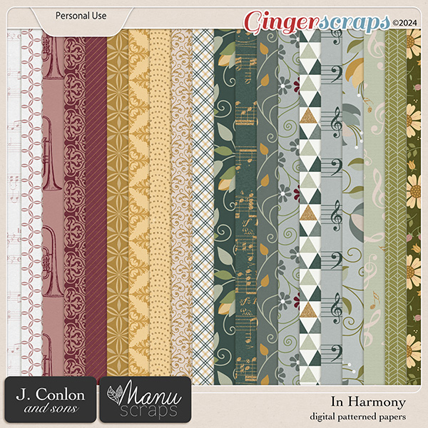 In Harmony Patterned Papers by J. Conlon and Sons & Manu Scraps