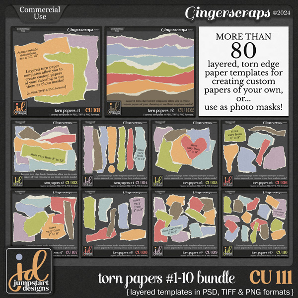 CU & PU 111 Bundle ~ Torn Papers {Layered Templates} Sets 1-10