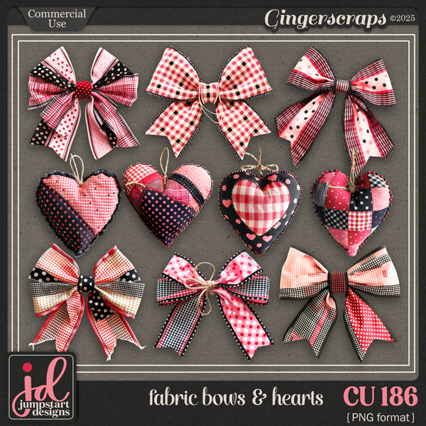 CU & PU 186 ~ Fabric Bows & Hearts