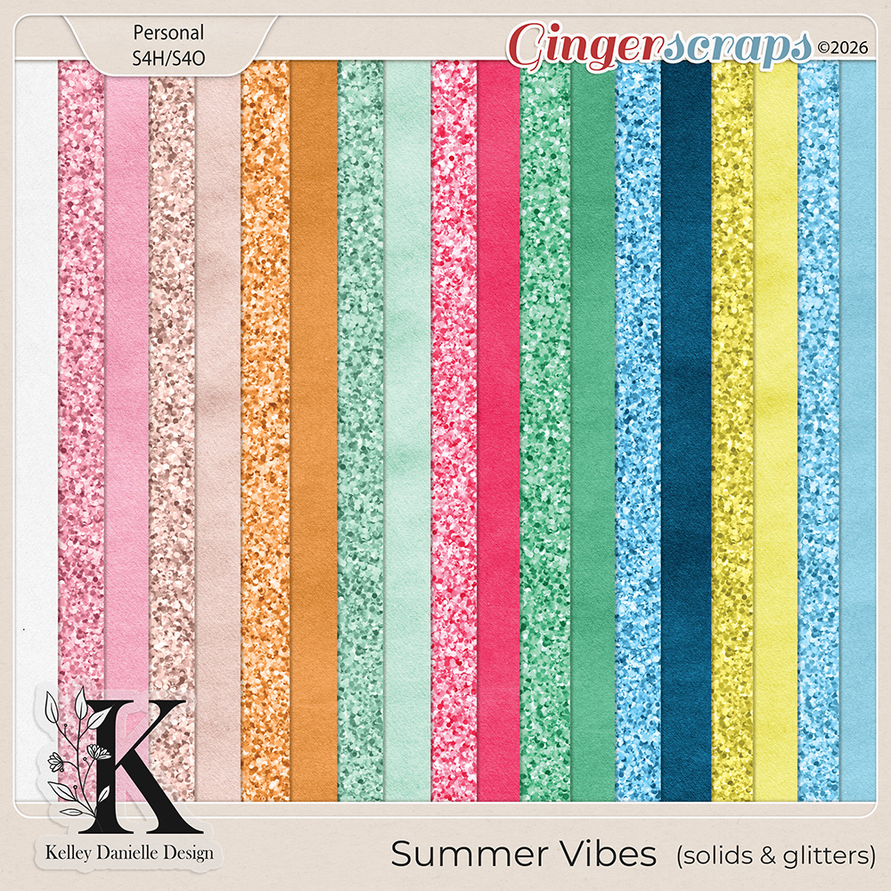 Summer Vibes Solids and Glitter Papers by Kelley Danielle Design