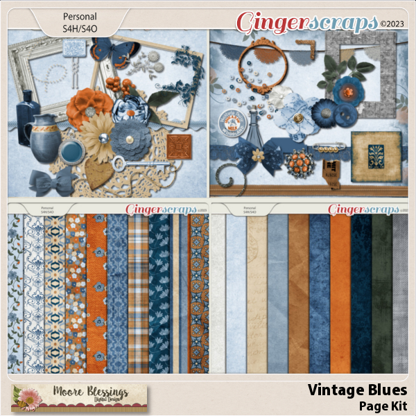 Vintage Blues Page Kit by Moore Blessings Digital Design