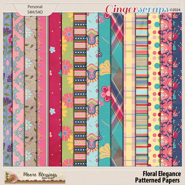 Floral Elegance Patterned Paper Pack by Moore Blessings Digital Design  
