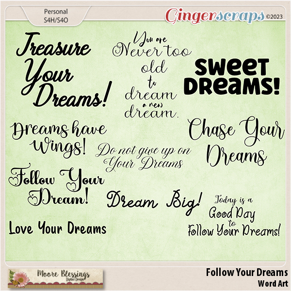 Follow Your Dreams Word Art Pack by Moore Blessings Digital Design 