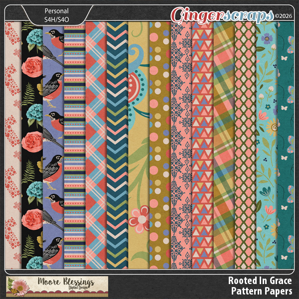 Rooted In Grace Pattern Paper Pack by Moore Blessings Digital Design 