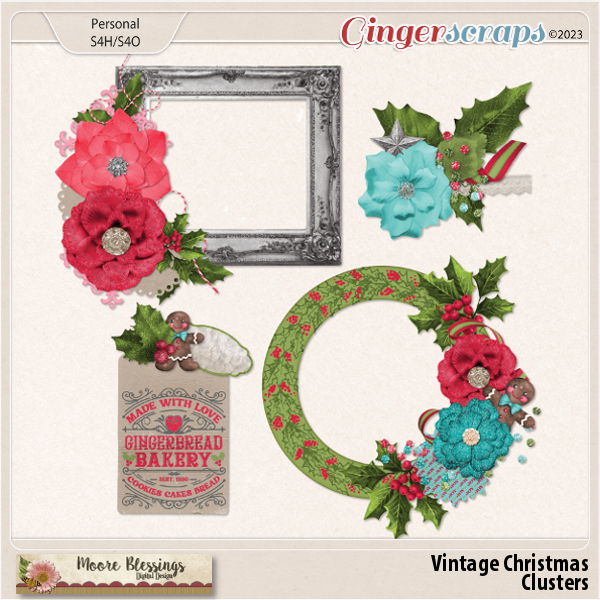 Vintage Christmas Clusters by Moore Blessings Digital Design