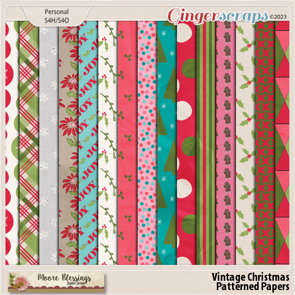 Vintage Christmas Patterned Papers by Moore Blessings Digital Design