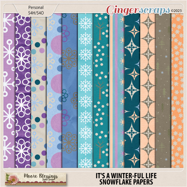 It's a Winter-ful Life Snowflake Papers by Moore Blessings Digital Design 