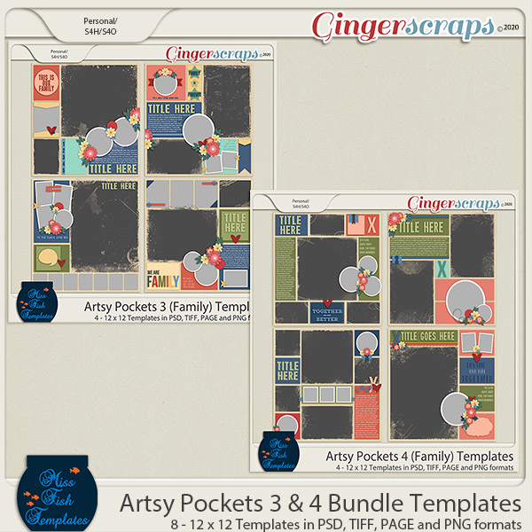 Artsy Pockets 3 and 4 (Family) Template Bundle by Miss Fish