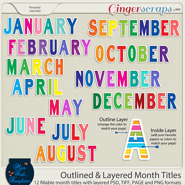 Outlined and Layered Month Titles 2021 by Miss Fish