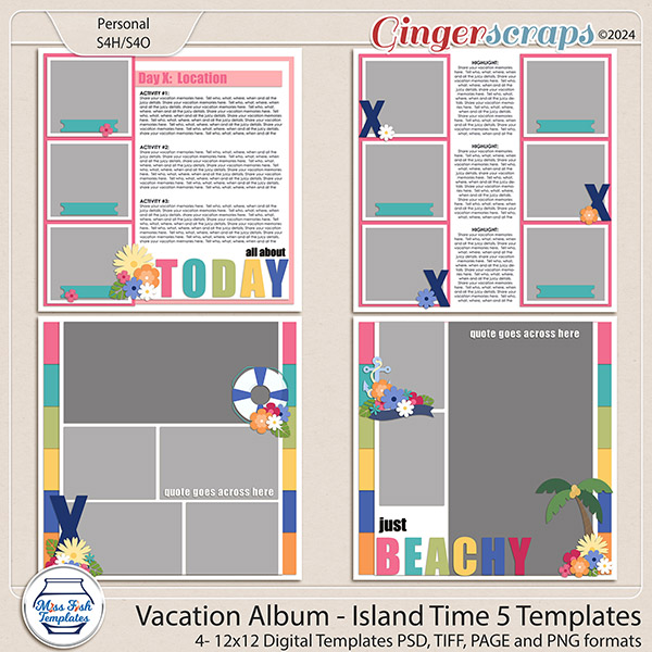 Vacation Album: Island Time 5 Templates by Miss Fish