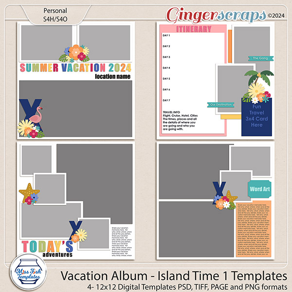 Vacation Album: Island Time 1 Templates by Miss Fish