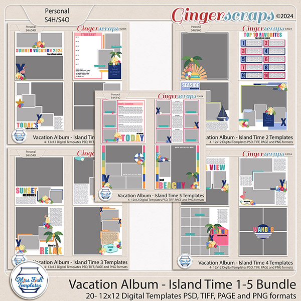 Vacation Album: Island Time 1-5 Template Bundle by Miss Fish