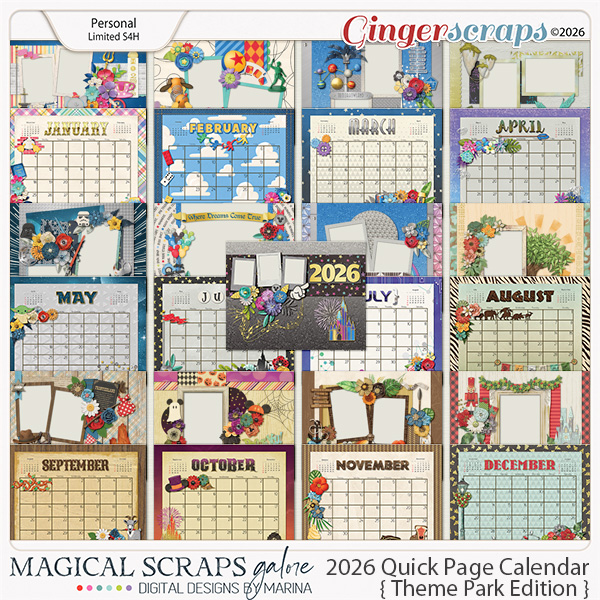2026 Calendar Quick Pages (Theme Park Edition)