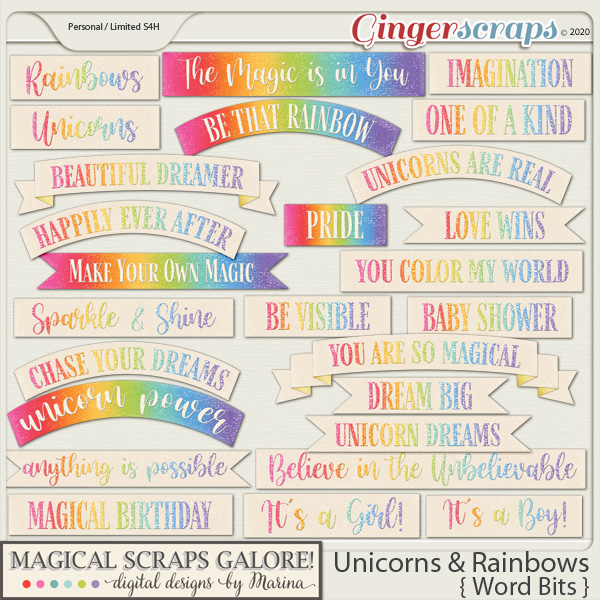 Unicorns & Rainbows (word bits)