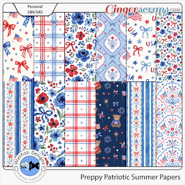 Preppy Patriotic Summer Papers 1 by Wetfish Designs